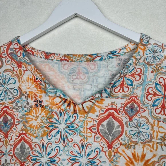 T by Talbots Women's Size M Split Neck 3/4 Sleeve Ruched Blouse Top - Picture 2 of 9